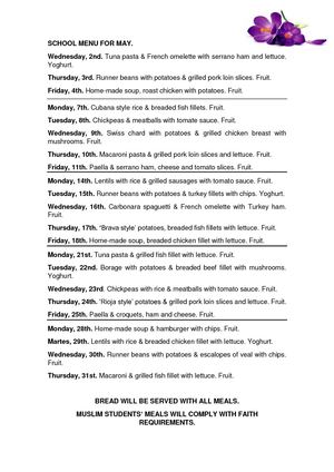School Menu For May