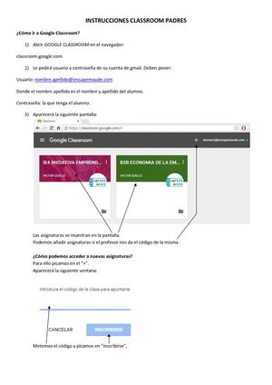Instrucciones Classroom Padres