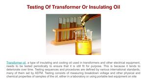 Testing Of Transformer Or Insulating Oil