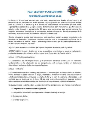 Plan Lector Y Escritor 2018