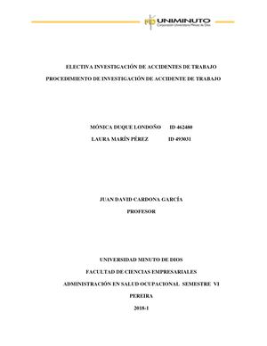 Procedimiento Para La Investigacion De Accidentes De Trabajo