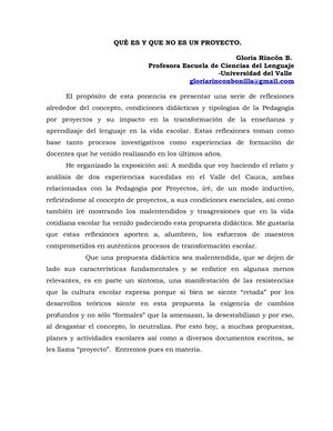 Rincón, Gloria Qué Es Y Qué No Es Un Proyecto