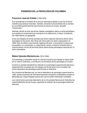 Pioneros De La Psicologia En Colombia