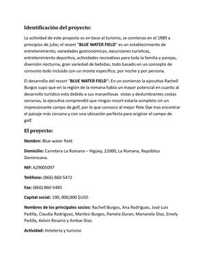 Resort Blue Water Field (empresa ficticia)