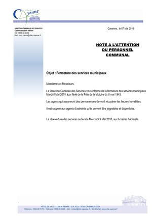 Note Fermeture Des Services Municipaux Le 8 Mai 2018