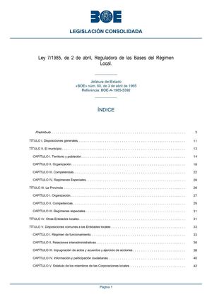 Ley De Bases Del Régimen Local (Lbrl)