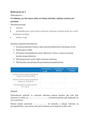 Karta Pracy Nr 1 Fizyka