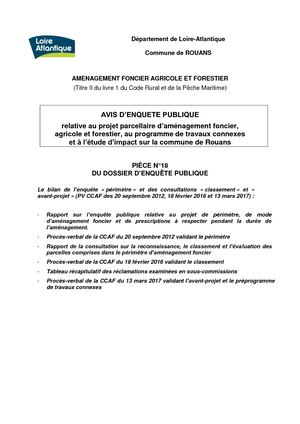 Le Bilan De L’enquête « Périmètre » Et Des Consultations « Classement » Et « Avantprojet » (Pv Ccaf Des 20 Septembre 2012 18 Février 2016 Et 13 Mars 2017)