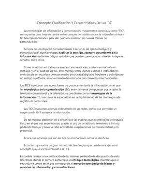 Concepto, Clasificación Y Características De Las TICs