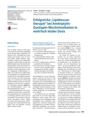 11 Erfolgreiche „Lipidrescuetherapie“ Bei Amitriptylin Quetiapin Mischintoxikation In Mehrfach Letaler Dosis