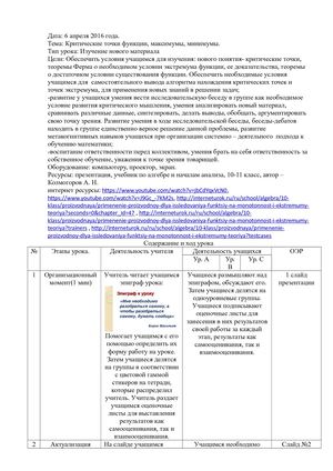 РАЗРАБОТКА УРОКА. КРИТИЧЕСКИЕ ТОЧКИ ФУНКЦИИ, ТОЧКИ МИНИМУМА И МАКСИМУМА