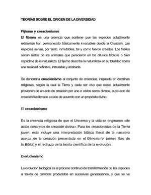 Teorías Sobre El Origen De La Diversidad 1
