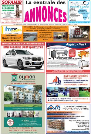 La Centrale des Annonces N° 1402 Semaine du 29 Avril au 05 Mai 2018 - Prix 25 DA. ISSN 1111 - 4223