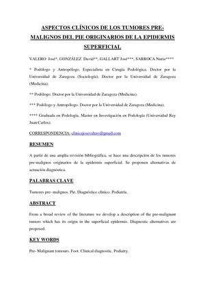 Aspectos clínicos de los tumores pre-malignos del pie originarios de la epidermis superficial