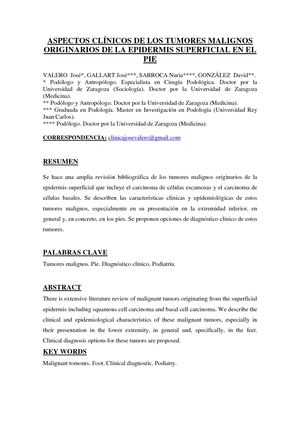 Aspectos clínicos de los tumores malignos originarios de la epidermis superficial en el pie