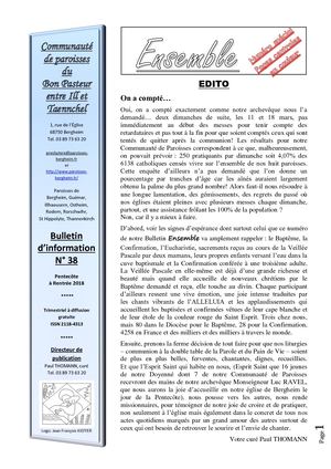 Bulletin N°38 Pentecôte Rentrée 2018