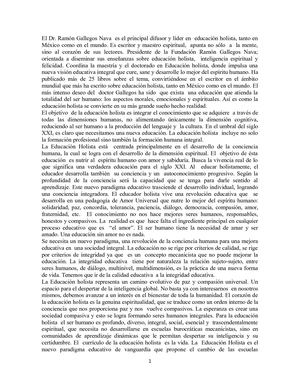 Ramón Gallegos y la educación holista