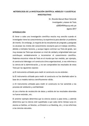Metodología De La Investigación Científica Modelos Y Casuísticas Investigativas