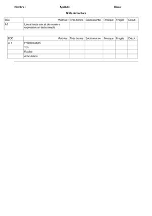 Grille évaluation lecture par compétences