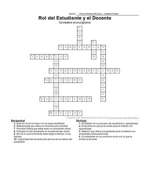 Crucigrama Rol Tutor Y Docente