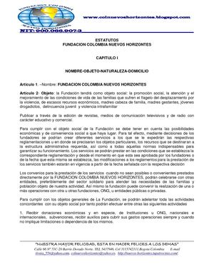 ESTATUTOS CREACION FUNDACION COLOMBIA NUEVOS HORIZONTES