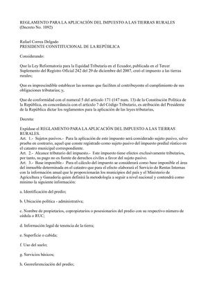 Reglamento Para La Aplicación Del Impuesto A Las Tierras Rurales