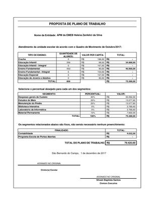 Plano De Trabalho 2018 Apm Da Emeb Helena Zanfelici Da Silva