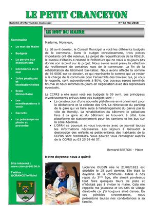 Le Petit Cranceyon N°63 Mai 2018