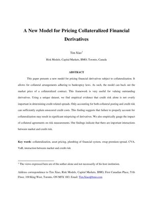 A Valuation Model for Collateralized Financial Derivatives