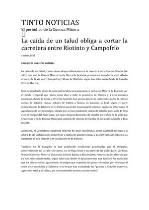 Noticia Caída Talud En La Cuenca Minera