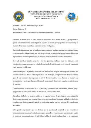 Resumen Del Libro De Howard Gardner Estructuras De La Mente