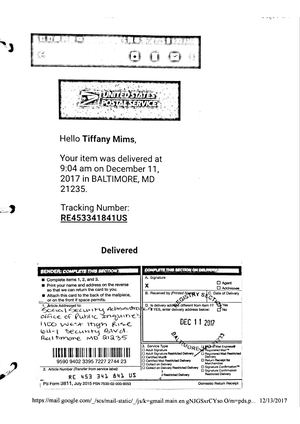 SF-181 Faxed to OMB and Mailed to SSA for Tahiyah Amunet Amra