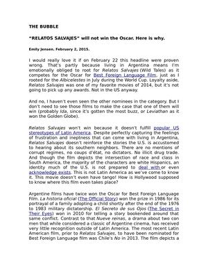 Relatos Salvajes Will Not Win The Oscars