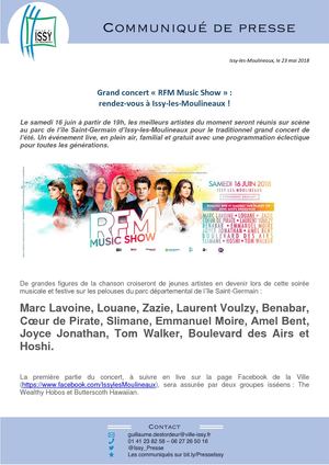 Communiqué de Presse - Grand concert « RFM Music Show » : rendez-vous à Issy-les-Moulineaux !