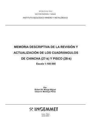 Memoria Descriptiva De Los Cuadrangulos De Chincha (27k) Y Pisco (28k).