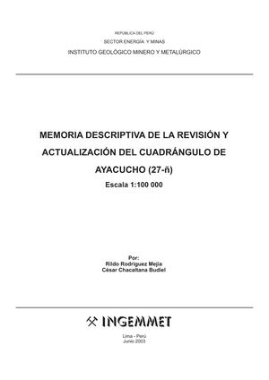 Memoria Descriptiva Del Cuadrángulo De Ayacucho (27ñ).