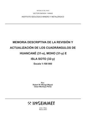 Memoria Descriptiva Del Cuadrángulo De Huancane(31x) , Moho(31y), Isla Soto(32y).