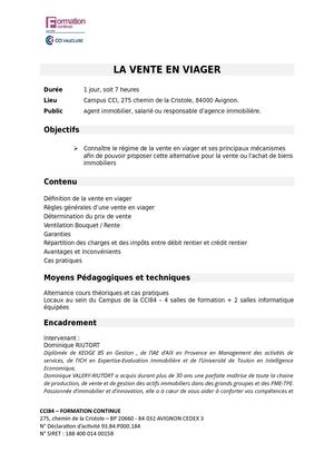 - Programme LA VENTE EN VIAGER