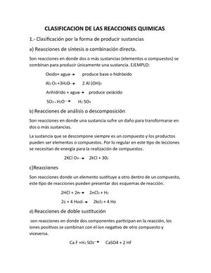 Clasificacion De Las Reacciones Quimicas