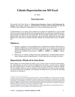 Cálculo Depreciación Con Excel
