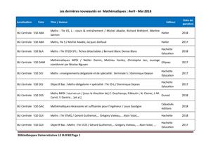 Mathématiques Avril Mai 2018