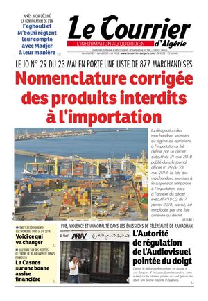Le Courrier D'Algérie Du Samedi 26 Mai 2018