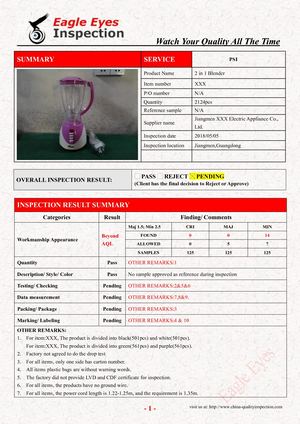 China Inspection China Quality Control Report