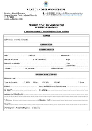 Demande d'emplacement fixe sur les marchés forains