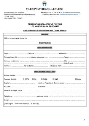 Demande d'emplacement fixe sur les marchés à la brocante