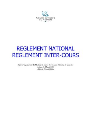 Règlement National - Règlement Intercours