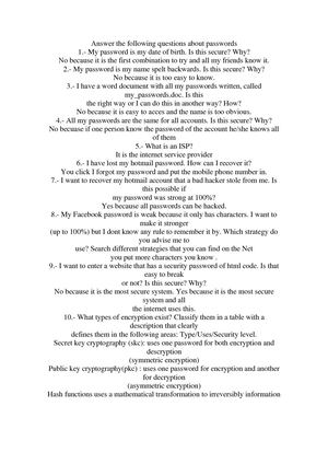 Answer the following questions about passwords