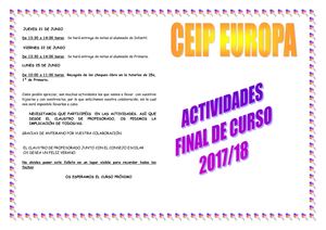 Díptico Actividades Fin De Curso 2017/18