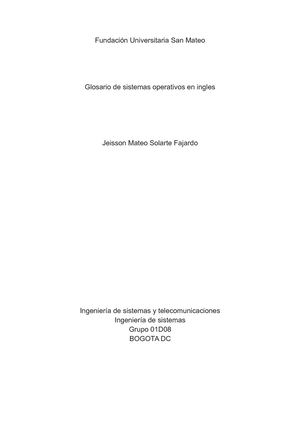 Glosario De Sistemas Operativos En Ingles