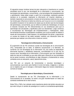 Ensayo "El impacto de las TIC, TAC  y TEP en la sociedad"